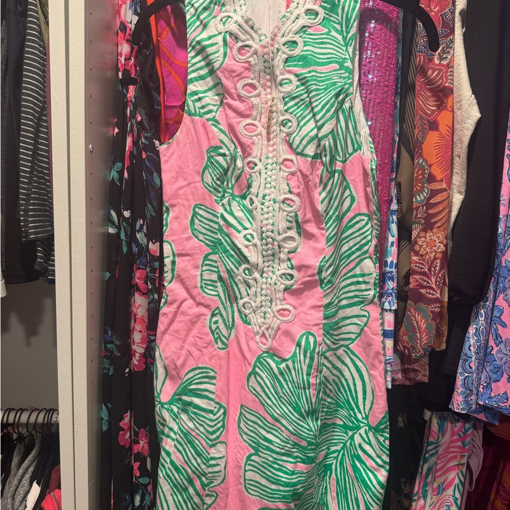 Pink and Green Leaf Print Dress